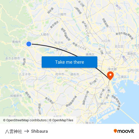 八雲神社 to Shibaura map