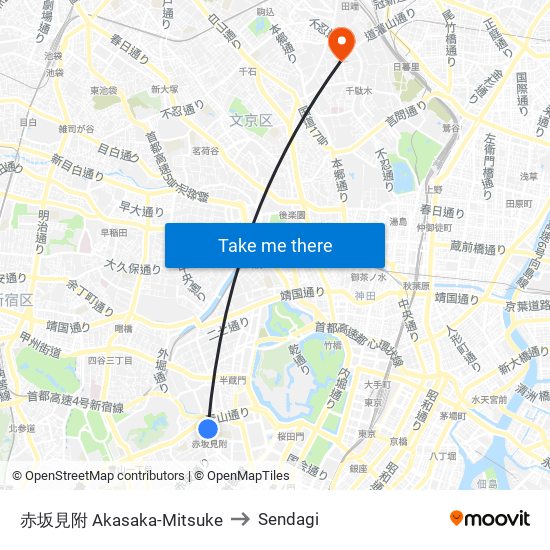 赤坂見附 Akasaka-Mitsuke to Sendagi map