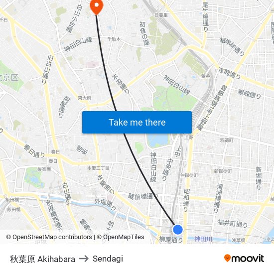 秋葉原 Akihabara to Sendagi map