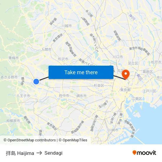 拝島 Haijima to Sendagi map