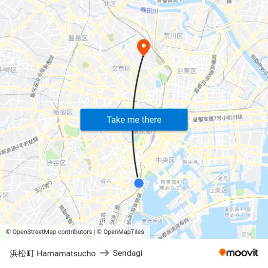 浜松町 Hamamatsucho to Sendagi map