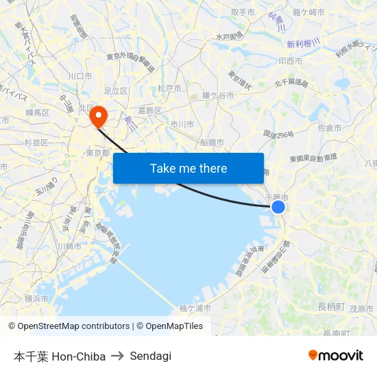 本千葉 Hon-Chiba to Sendagi map