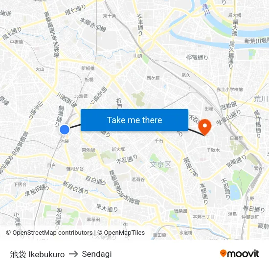池袋 Ikebukuro to Sendagi map