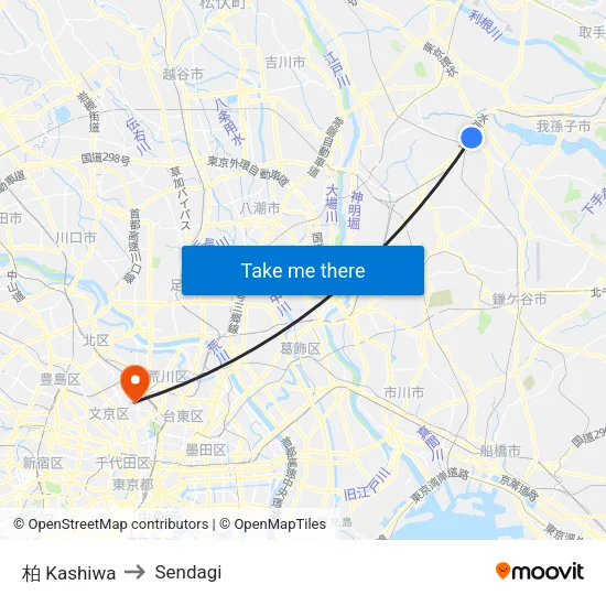 柏 Kashiwa to Sendagi map