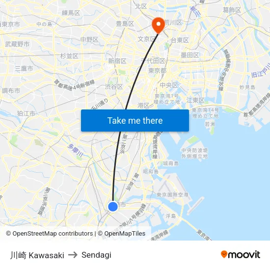 川崎 Kawasaki to Sendagi map