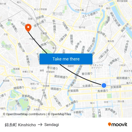 錦糸町 Kinshicho to Sendagi map