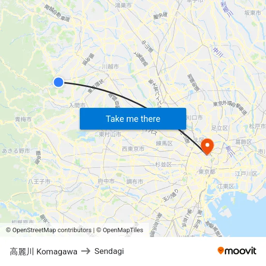Komagawa to Sendagi map