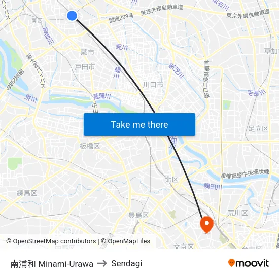南浦和 Minami-Urawa to Sendagi map