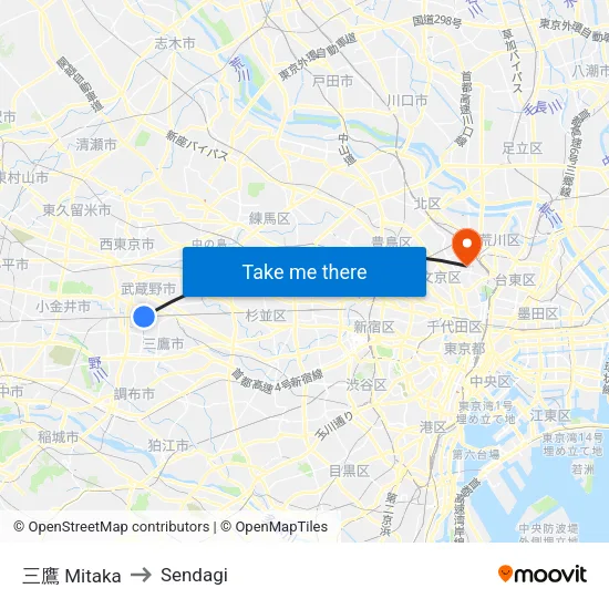 Mitaka to Sendagi map