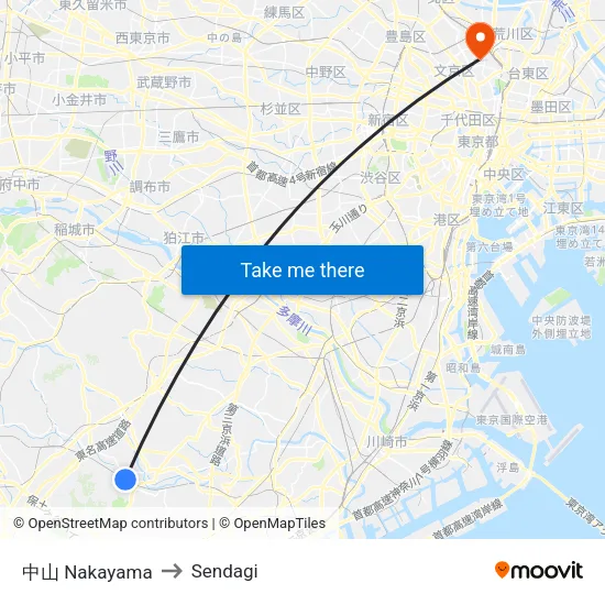 中山 Nakayama to Sendagi map