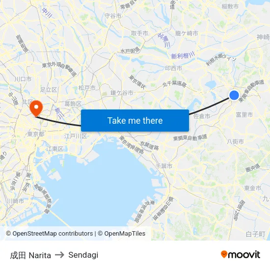 成田 Narita to Sendagi map