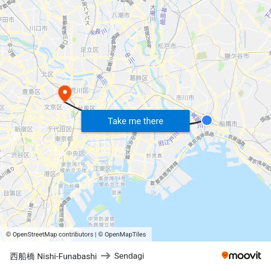 西船橋 Nishi-Funabashi to Sendagi map