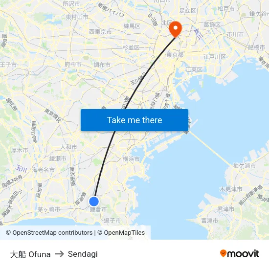 Ofuna to Sendagi map