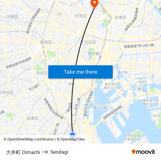 大井町 Oimachi to Sendagi map