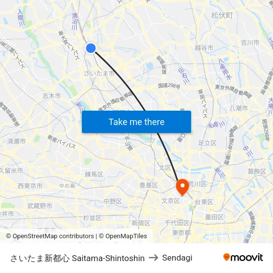 Saitama-Shintoshin to Sendagi map