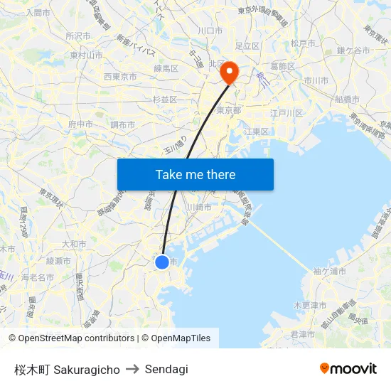 Sakuragicho to Sendagi map