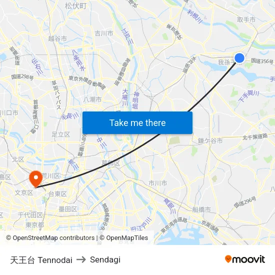 Tennodai to Sendagi map
