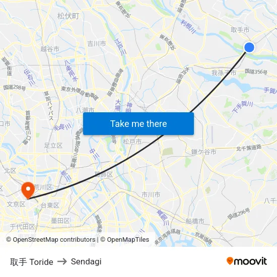 取手 Toride to Sendagi map