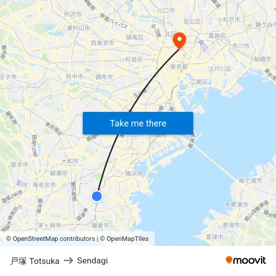 戸塚 Totsuka to Sendagi map
