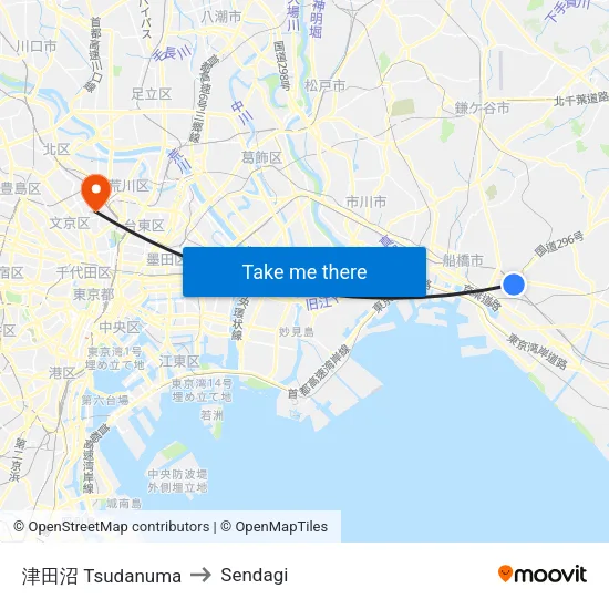 津田沼 Tsudanuma to Sendagi map