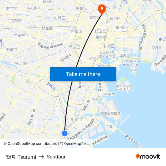 Tsurumi to Sendagi map