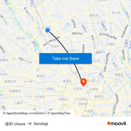 Urawa to Sendagi map