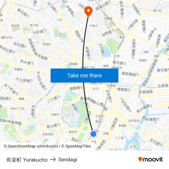 Yurakucho to Sendagi map