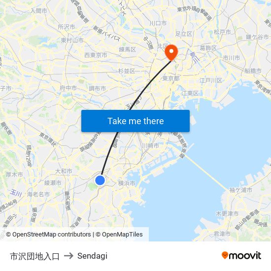 市沢団地入口 to Sendagi map