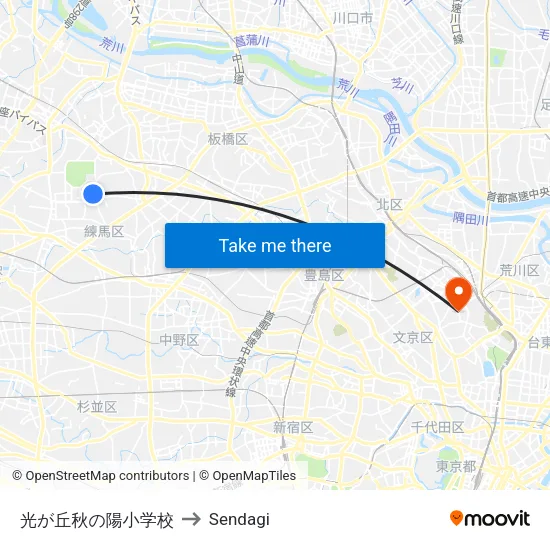 光が丘秋の陽小学校 to Sendagi map