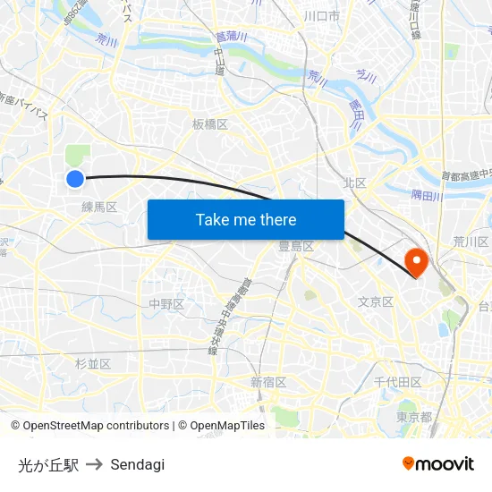 光が丘駅 to Sendagi map