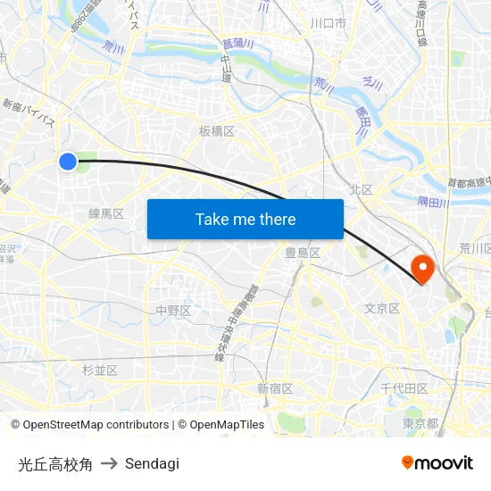 Kokyogakko Corner to Sendagi map