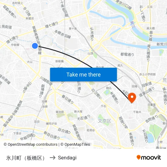 Hikawa-cho (Itabashi) to Sendagi map