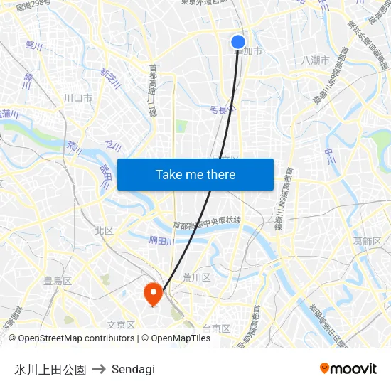 氷川上田公園 to Sendagi map