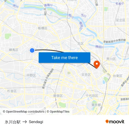 Hikawadai Station to Sendagi map