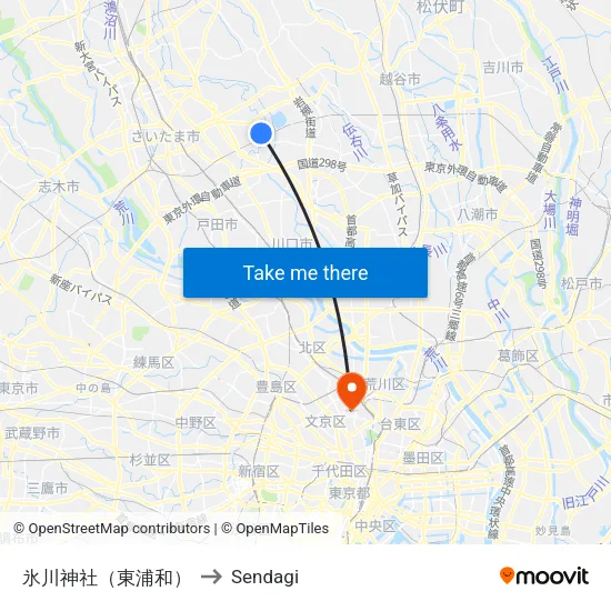 氷川神社（東浦和） to Sendagi map