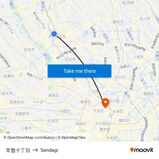 Tokiwa 10th Block to Sendagi map