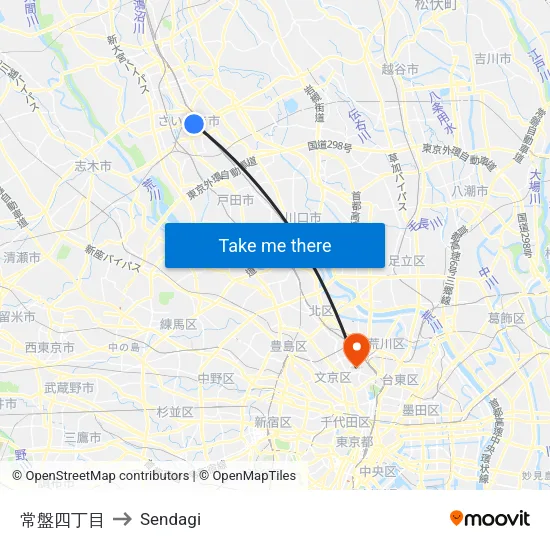 Tokiwa 4-Chome to Sendagi map
