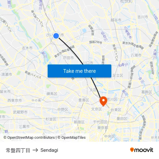 常盤四丁目 to Sendagi map