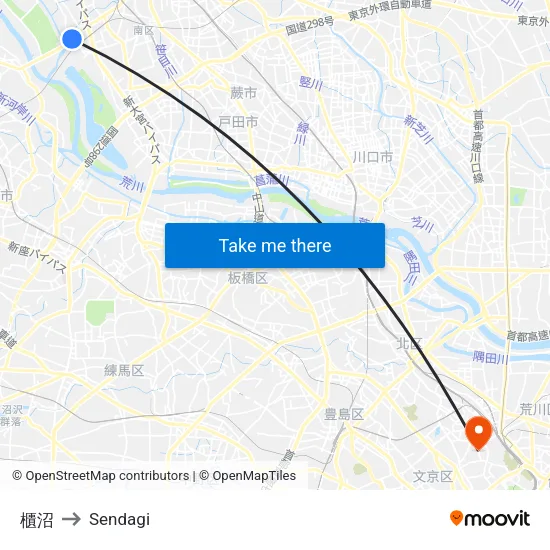 Hitonuma to Sendagi map