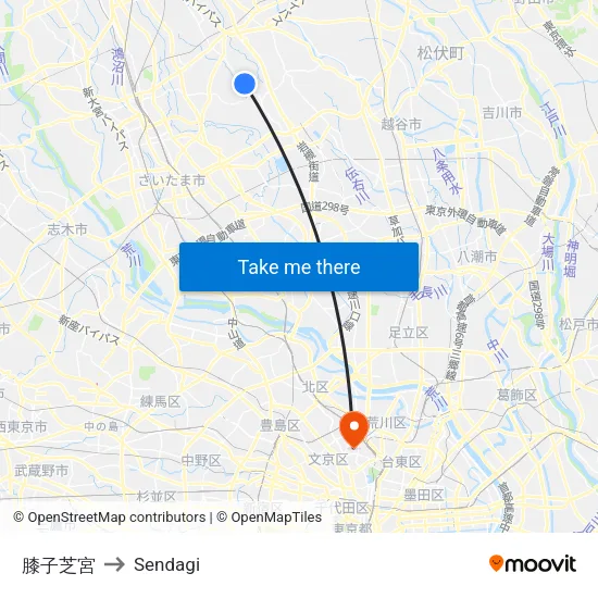 膝子芝宮 to Sendagi map