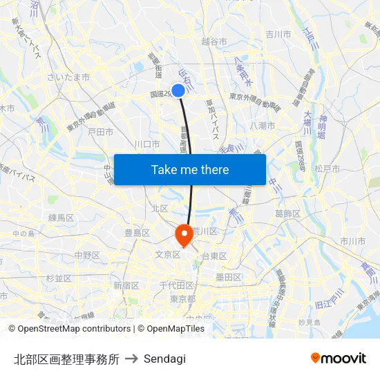 北部区画整理事務所 to Sendagi map