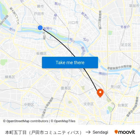 Honcho 5-chome (Toda City Community Bus) to Sendagi map