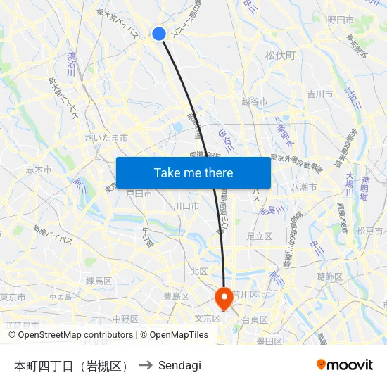 本町四丁目（岩槻区） to Sendagi map