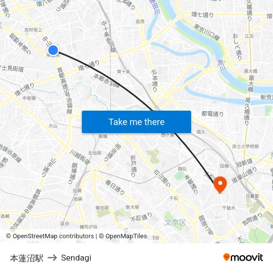 Honnenzuka Station to Sendagi map