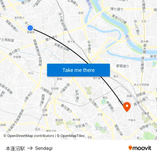 本蓮沼駅 to Sendagi map