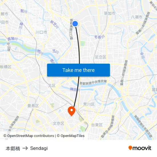 Hongo Bridge to Sendagi map