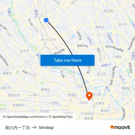 Horinouchi 1-chome to Sendagi map