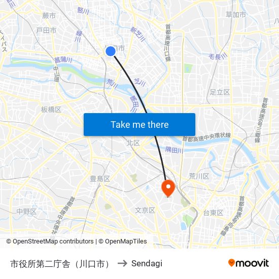 市役所第二庁舎（川口市） to Sendagi map