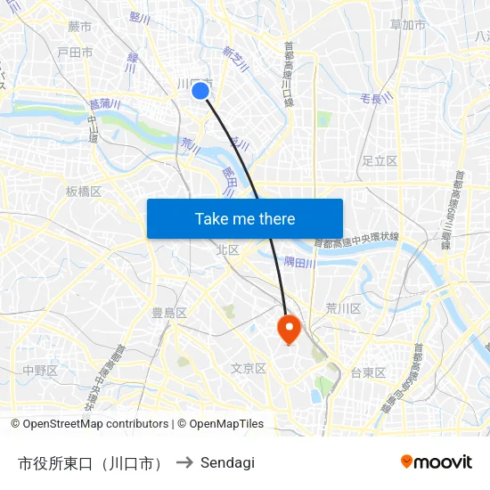 City Hall East Exit (Kawaguchi) to Sendagi map