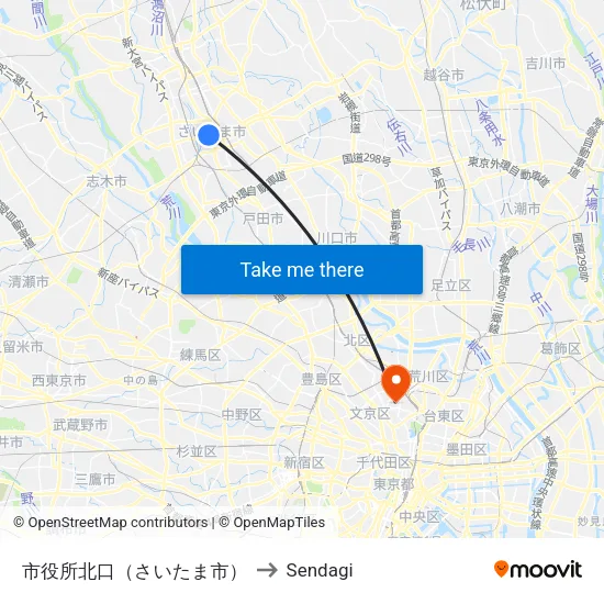 City Hall North Exit (Saitama) to Sendagi map
